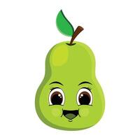 illustration of a cute green pear with a funny face on a white background. vector