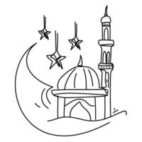 Ramadan-themed illustrations showcasing mosques, crescent moons, and ornate lanterns. Great for digital or print designs celebrating Islamic culture vector