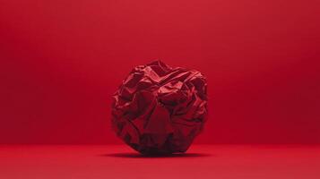 Crumpled Red Paper Ball on red background photo
