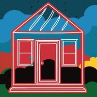 Red House, Door, Windows, Roof, Steps, Abstract, Colorful, Art, Drawing, Illustration vector