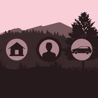 Home, Person, and Car Icons in Nature Setting vector