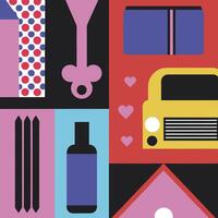 Abstract Geometric Design with Vehicle and Bottle vector