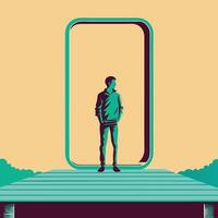 Man Standing in a Digital Gateway Modern Technology and Isolation vector