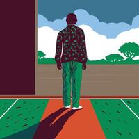 Contemplation A Figure at the Edge of a Green Field vector