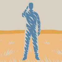 Solitary Figure in Open Field Contemplation and Solitude vector