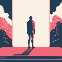 Solitude A Figure Contemplates the Path Ahead vector