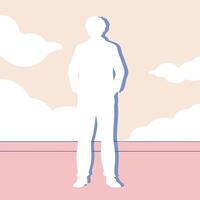 Silhouette of a Man, Peaceful Sky, Serene Landscape vector