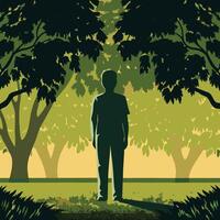 Silhouette of a Person in a Tranquil Forest vector