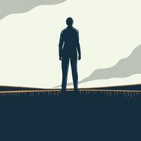 Silhouette Standing Alone in Field Contemplation, Solitude, Nature vector
