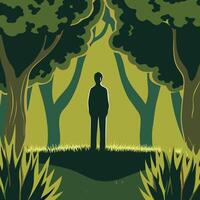 Solitude in the Forest A Silhouette of Contemplation vector