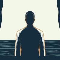 Solitary Figure by the Sea A Silhouette Study vector