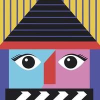 Abstract Face with Geometric Shapes, Eyes, and Arrows vector