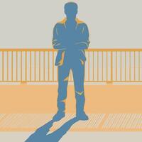 Silhouette of a Person Standing by a Railing vector