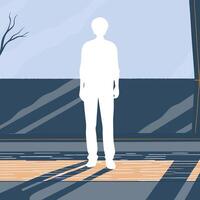 Solitary Figure by a Window Contemplation and Reflection vector
