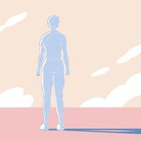 Silhouette of Person Standing, Contemplative Pose vector