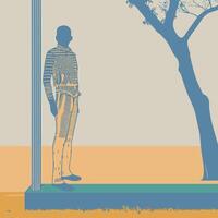 Silhouette of Person by a Tree and Pole vector