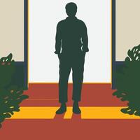 Silhouette of a Person Standing at a Doorway vector