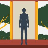 Silhouette of a Person at a Window with Trees vector
