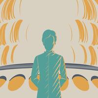Woman Standing Before Abstract Structure vector