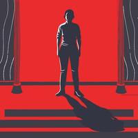 Silhouette, Red, Shadow, Standing, Columns, Steps, Illustration, Person, Abstract, Art, Graphic Design, Design, , Minimalist, Simple, Modern, Contemporary vector