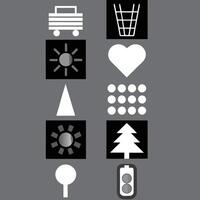 Sun, Heart, Tree, Triangle, Dots, Truck, Trash, Light, Circle, Spoon Icons vector