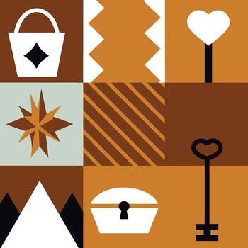 Abstract Geometric Pattern with Keys, Chest, and Star vector