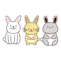 Set of Cute Rabbit Bunny Animal Cartoon Character with Happy Expression vector