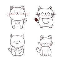 Set of Cute Cat Animal Doodle Cartoon Character in Line Art Design vector