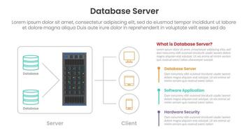 server technology infographic template banner with database server with scheme architecture with 3 point list for slide presentation vector