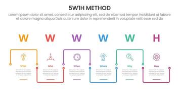 5W1H analysis infographic with outline square up and down linked cycle with 6 step points for slide presentation vector