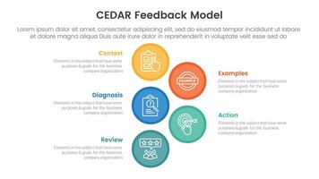 CEDAR feedback model infographic template banner with big circle vertical with 5 point list information for slide presentation vector