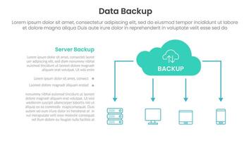 server technology infographic template banner with data backup cloud server concept with cloud icon and device user client connection for slide presentation vector