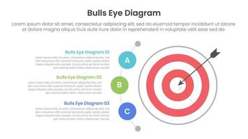 bulls eye diagram infographic template banner with big dart and half circular point description with 3 point for slide presentation vector