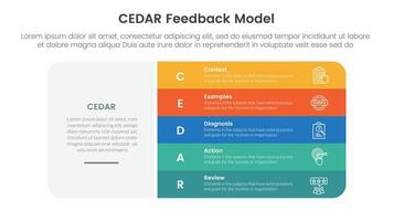 CEDAR feedback model infographic template banner with big round rectangle box and vertical point stack with 5 point list information for slide presentation vector