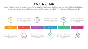 5W1H analysis infographic with small rectangle box and outline circle up and down with 6 step points for slide presentation vector