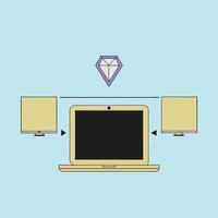 Laptop Multi-Monitor Setup Enhancing Productivity with Dual Displays vector