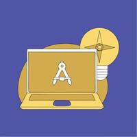 Laptop Design Innovative Ideas with Compass and Lightbulb vector