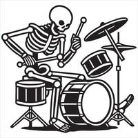 Creepy Skeleton Playing Drums Graphic Design vector