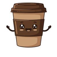 Coffee Cup with a Friendly Expression and Pink Blushing Cheeks vector