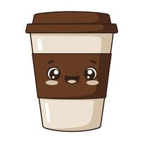 Coffee Cup Illustration with a Lid and a Cheerful Expression vector
