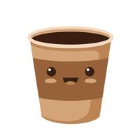 Cartoon Coffee Cup with a Lid and a Cheerful Expression vector