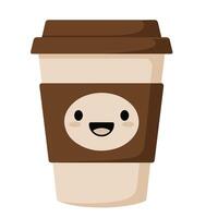 Coffee Cup with a Lid and a Cheerful Smile and Blush vector