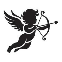 Charming Black Silhouette of Cupid with Bow and Arrow vector
