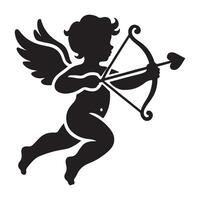 Silhouette of Cupid in Flight with Bow and Arrow vector
