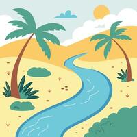 Summer Time Banner Template with Tropical Palm Trees and Ocean Waves vector