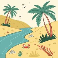 Cute Summer Time Beach Scene with Tropical Palm Trees vector