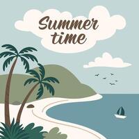 Summertime Holiday Scene with Palm Trees and Waves vector