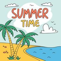 Summer Time Design with Cute Palm Trees and Waves vector