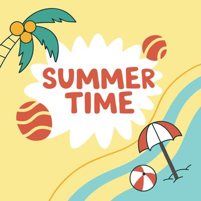 Summer Vacation Banner with Palm Trees and Waves