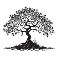 Ancient Tree with Exposed Roots Silhouette Art vector